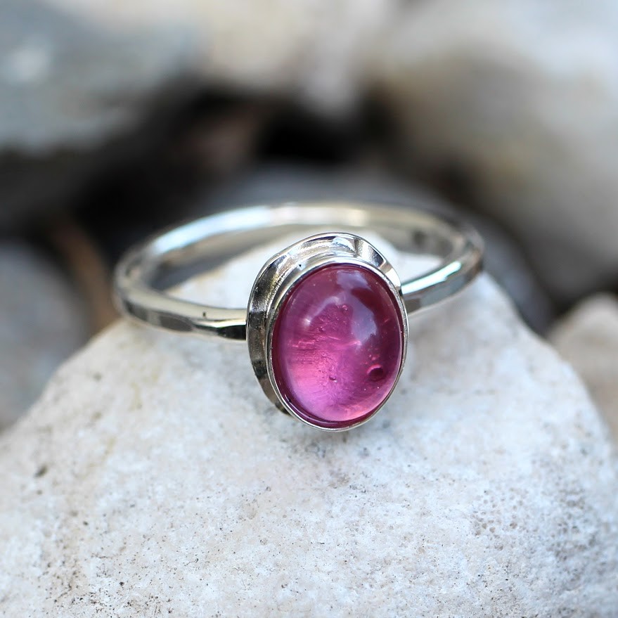 Bague Artisanale Argent 925 Avec Spinelle Rose Taille 56 Ajustable - Occasion