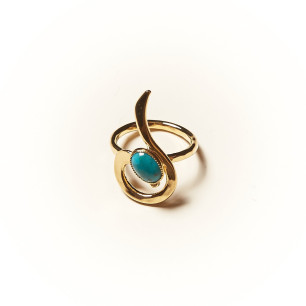 Bague plaqué or Turquoise Lizae, bijoux de créateur, vente en ligne, bijouterie