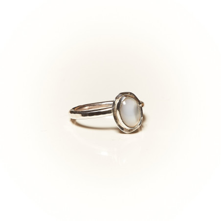 Bague Ancienne En Argent Massif 925 Avec Incrustation De Nacre De Coquillage - Taille 54