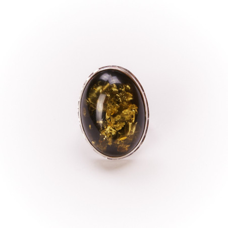 Bague argent avec ambre verte, bijoux de créateur, vente en ligne, bijouterie