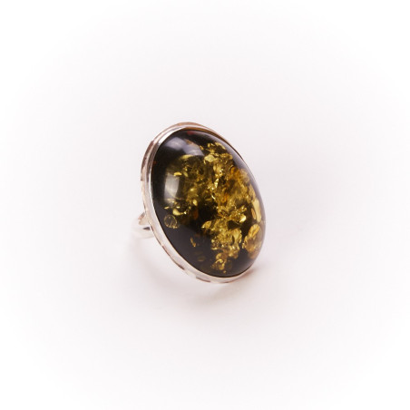 Bague argent avec ambre verte 12