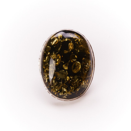 Bague argent Ambre verte, bijoux de créateur, vente en ligne, bijouterie 