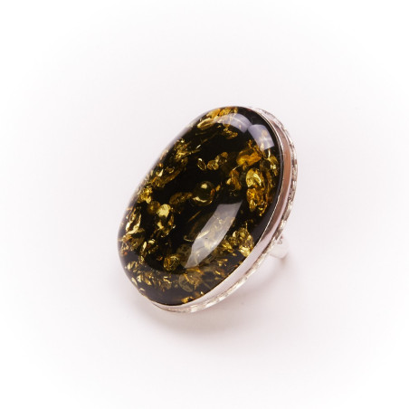 Bague argent avec ambre verte 13