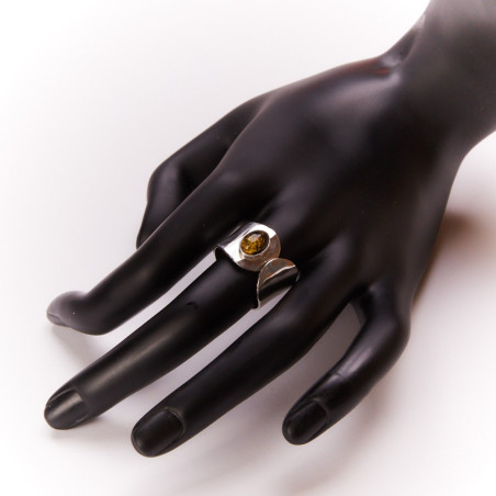 Bague argent ambre verte, bijoux de créateur, vente en ligne, bijouterie, bijou artisanal